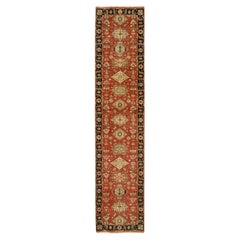 2'9"x12' Roter und schwarzer, handgeknüpfter Karajeh-Läufer aus reiner Wolle mit Karajeh-Design