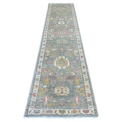 Tappeto Runner in lana annodato a mano 2'9 "x12'1" grigio Peshawar con disegno Heriz All Over