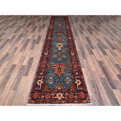 2'9"x12'10" Blue Heriz All Over Design Aryana Grade Hand Knotted Wool Runner Rug