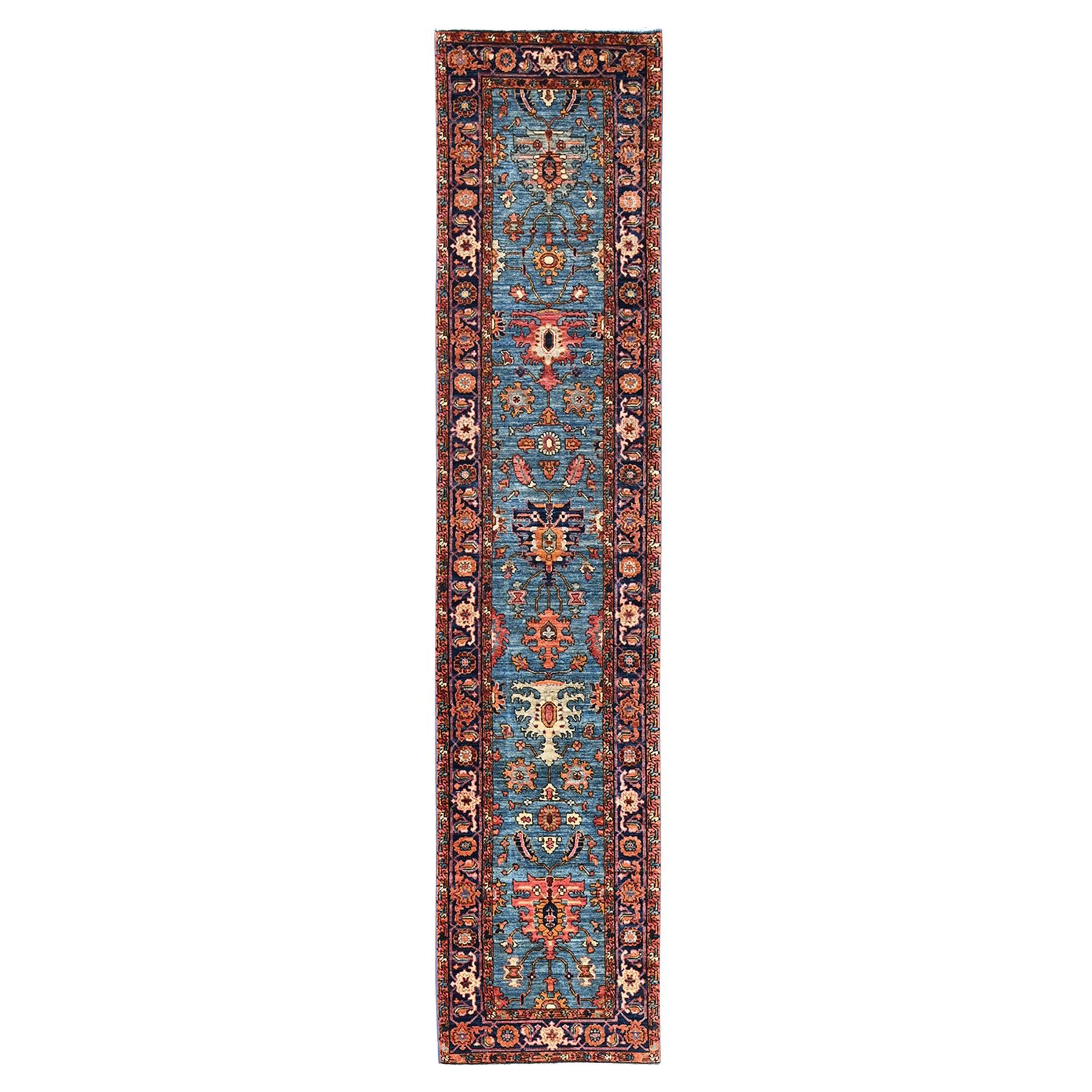 2'9"x12'10" Blue Heriz All Over Design Aryana Grade Hand Knotted Wool Runner Rug