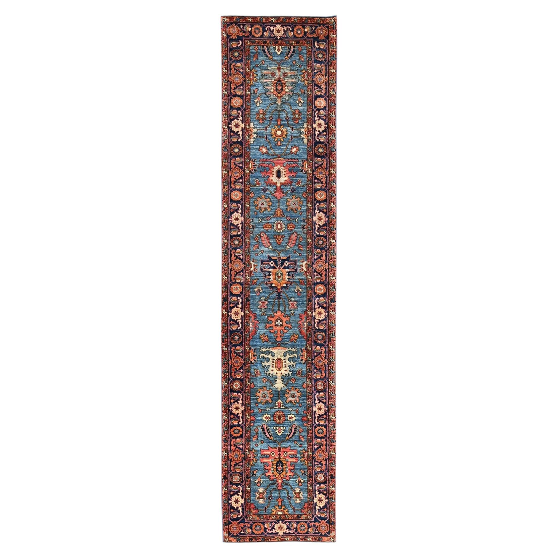 2'9"x12'10" Blue Heriz All Over Design Aryana Grade Hand Knotted Wool Runner Rug