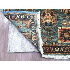 Tappeto da corridoio in lana annodato a mano, 2'9"x13', con motivo zoroastriano del Nord-Ovest blu su tutta la superficie
