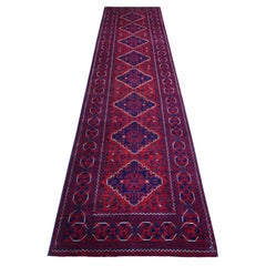 2'9 "x12'10" Rosso intenso e saturo, Runne afgano in lana lucida annodata a mano Khamyab