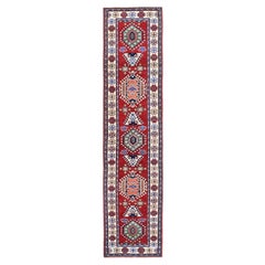 2
9"x12
10" Red Kazak with Tribal Medallions Design Hand Knotted Wool Runner Rug