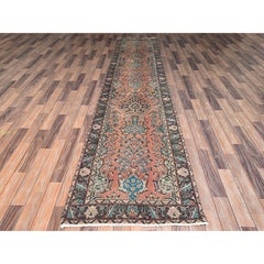 2'9"x12'2" Pink Vintage Zoroastrian Tabriz Hand Knotted Wool Runner Oriental Rug