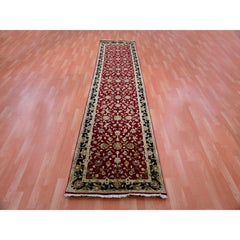 2'9"x12'3" Barn Red Hand Knotted Rajasthan Design Silk Wool Runner Oriental Rug
