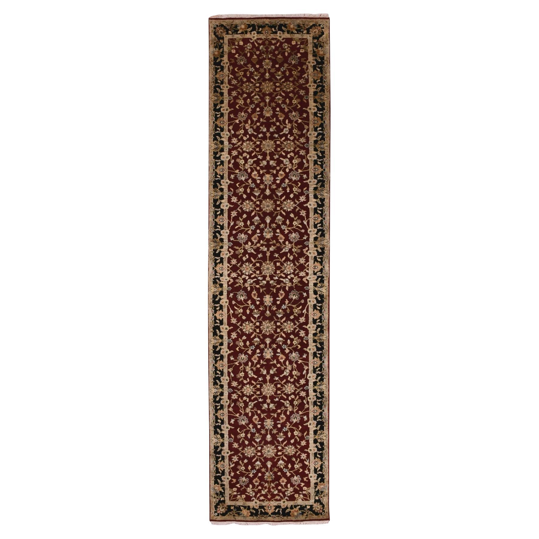 2'9 "x12'3" Scheune Rot Hand geknotet Rajasthan Design Seide Wolle Läufer Orientteppich im Angebot