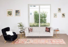 Tappeto Vintage Runner 3x12.3 Ft in colori tenui. Unico nel suo genere, fatto a mano, 100% lana.