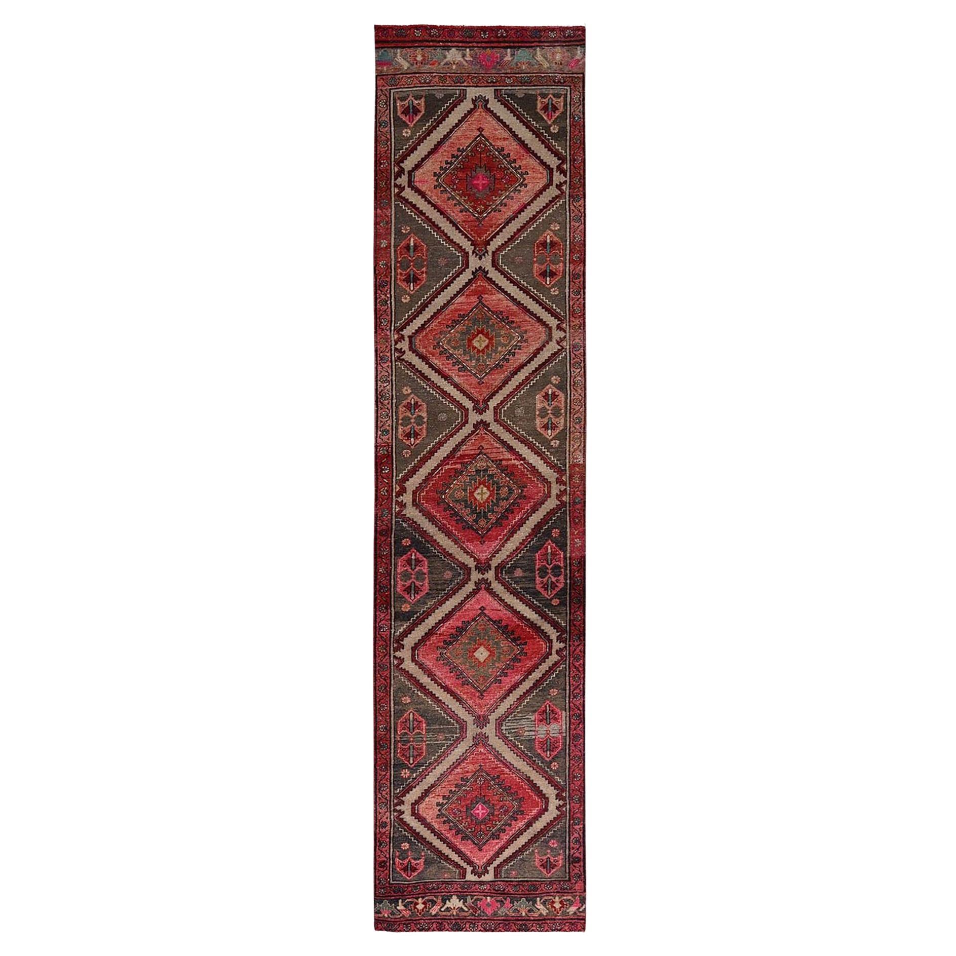 2'9 "x12'4" Castor Marrón Vintage Persa Noroeste Alfombra de Lana Anudada a Mano