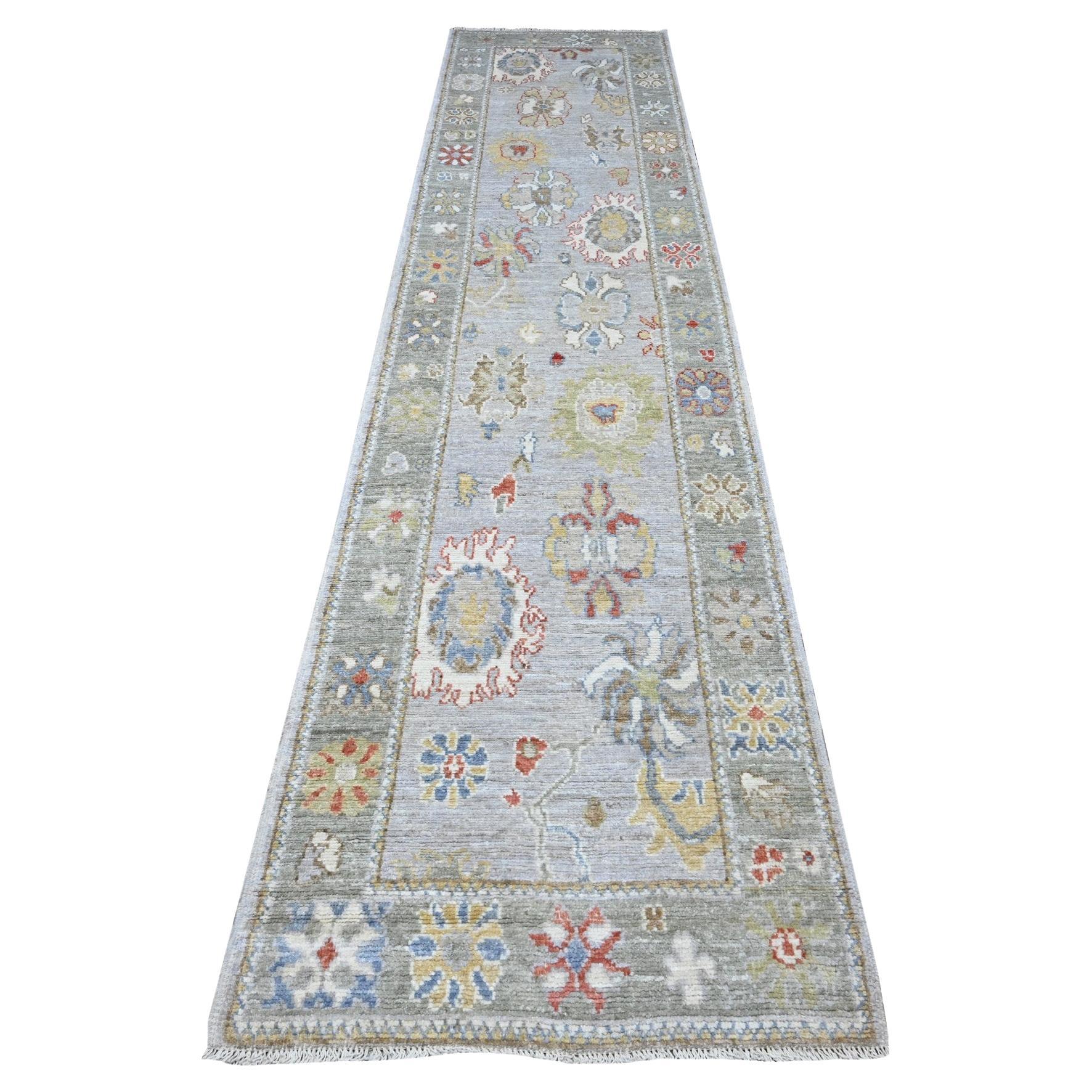 2'9"x12'6" Spanish Gray Angora Oushak Natural Dyes Runner Oriental Rug
