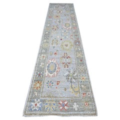 2'9"x12'6" Spanish Gray Angora Oushak Natural Dyes Runner Oriental Rug