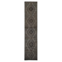 2'9"x12'8" Brown Washed Out Afghan Baluch Pure Wool Hand Knotted Runner Rug