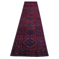 2'9 "x13' Tappeto Runner rosso in lana afghana Khamyab annodato a mano con design tribale
