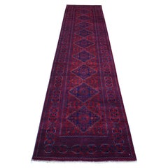 2'9 "x13'2" Rot Afghan Khamyab Wolle Geometrisches Design Hand geknüpft Wolle Läufer Teppich