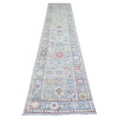 Tapis en laine afghan angora Oushak noué à la main gris 2'9"x13'7"