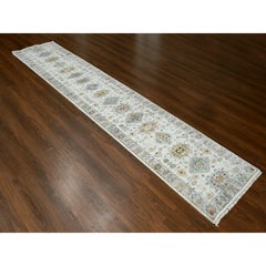 2'9"x13'8" Snowbound White Hand Knotted Karjihooz 100% Wool Runner Oriental Rug