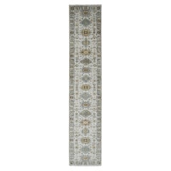 2'9 "x13'8" Snowbound White Annodato a mano Karjihooz 100% Lana Runner Tappeto Orientale
