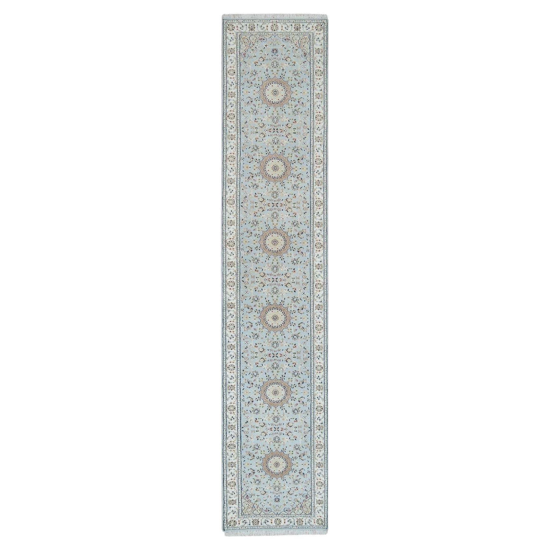 2'9"x14' Blue, Nain Design, 250 KPSI, Natural Wool Hand Knotted XL Runner Rug