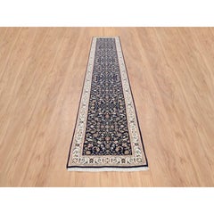 2'9"x14' Midnight Blue Nain Flower Design 250 KPSI Wool Hand Knotted Runner Rug