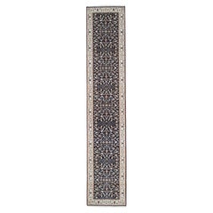 2'9"x14' Midnight Blue Nain Flower Design 250 KPSI Wool Hand Knotted Runner Rug