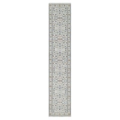 2
9 "x14
1" Daisy White Nain mit Blumendesign Wolle und Seide Hand geknüpft Teppich