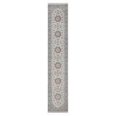 2'9"x14'5" Ivory Hand Knotted Nain with Medallions Design Wool & Silk Runner Rug