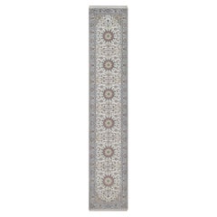 2'9"x14'6" Ivory Hand Knotted Nain with Medallions Design Wool & Silk Runner Rug