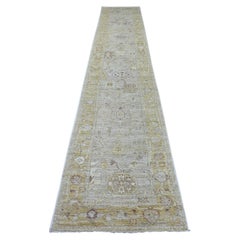 2'9"x15' Oyster Gray Wool Afghan Angora Oushak Hand Knotted Runner Oriental Rug
