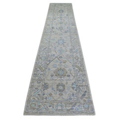 2
9"x15
1" Gray Natural Wool Afghan Angora Oushak Hand Knotted Runner Rug