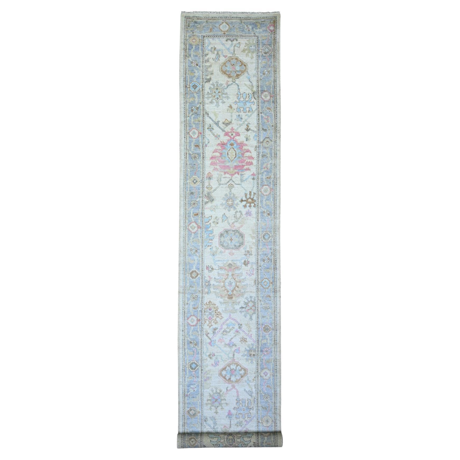 2'9 "x15'10" Beige Wolle Handgeknüpft Afghan Angora Oushak Orientteppich im Angebot