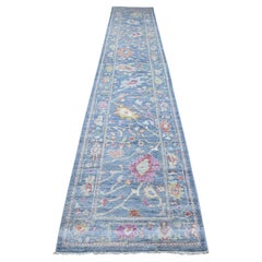2'9"x15'3" Blue Afghan Angora Oushak Rural Medallions Runner Oriental Rug