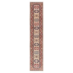 2
9"x15
4" Ivory Hand Knotted Pure Wool Kazak Geometric Medallions Runner Rug