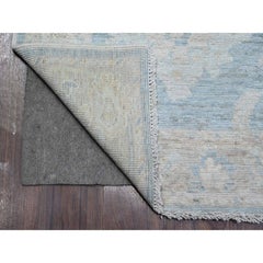 2'9"x15'4" Riviera Blue Hand Knotted Afghan Angora Oushak XL Runner Oriental Rug