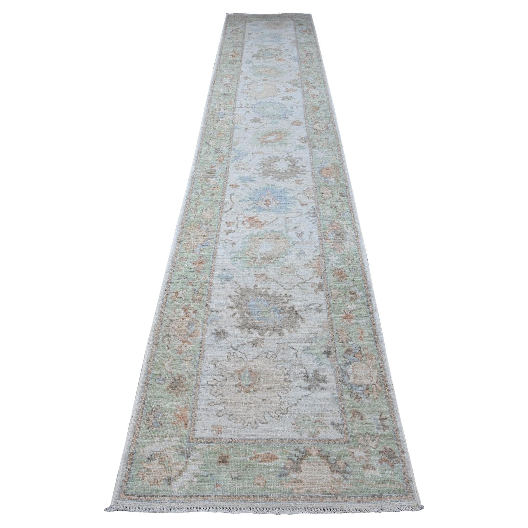 2'9 "x15'4" Timberwolf Grau Afghan Angora Oushak Wool Weft XL Läufer Orientteppich im Angebot