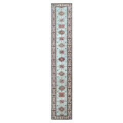 2'9"x15'5" Puritan Gray Afghan Super Kazak Hand Knotted Wool Runner Oriental Rug