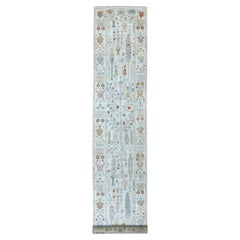 2'9"x15'6" Elfenbein Angora Oushak Baum Design Handgeknüpfter XL Läufer aus weicher Wolle