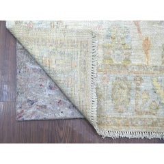 2'9"x15'7" Ivory Afghan Angora Oushak Leaf Design Hand Knotted Wool Runner Rug