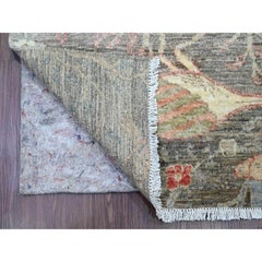 2'9"x15'8" Brown Peshawar Birds of Paradise Design Hand Knotted Wool Runner Rug