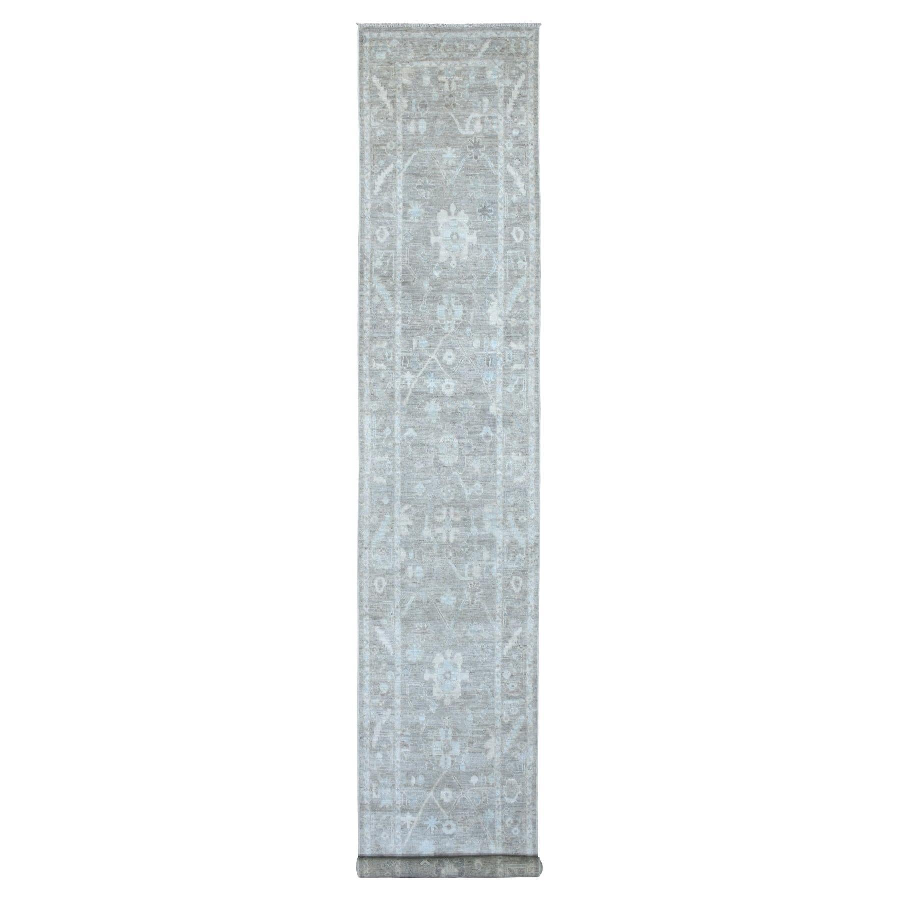 2'9"x16' Gray Hand Knotted Angora Oushak Soft Wool Oriental XL Runner Rug