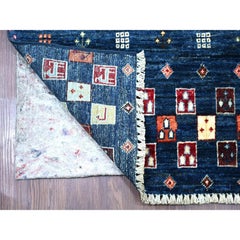 Navy Blue Fine Kashkuli Gabbeh Style Hand Knotted Pure Wool Runner Rug