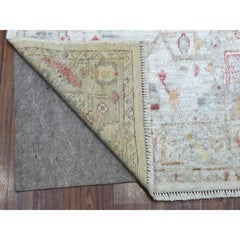 Tappeto Runner in Angora Oushak Grigio Lavata in Pura Lana Annodata a Mano 2'9 "x16'