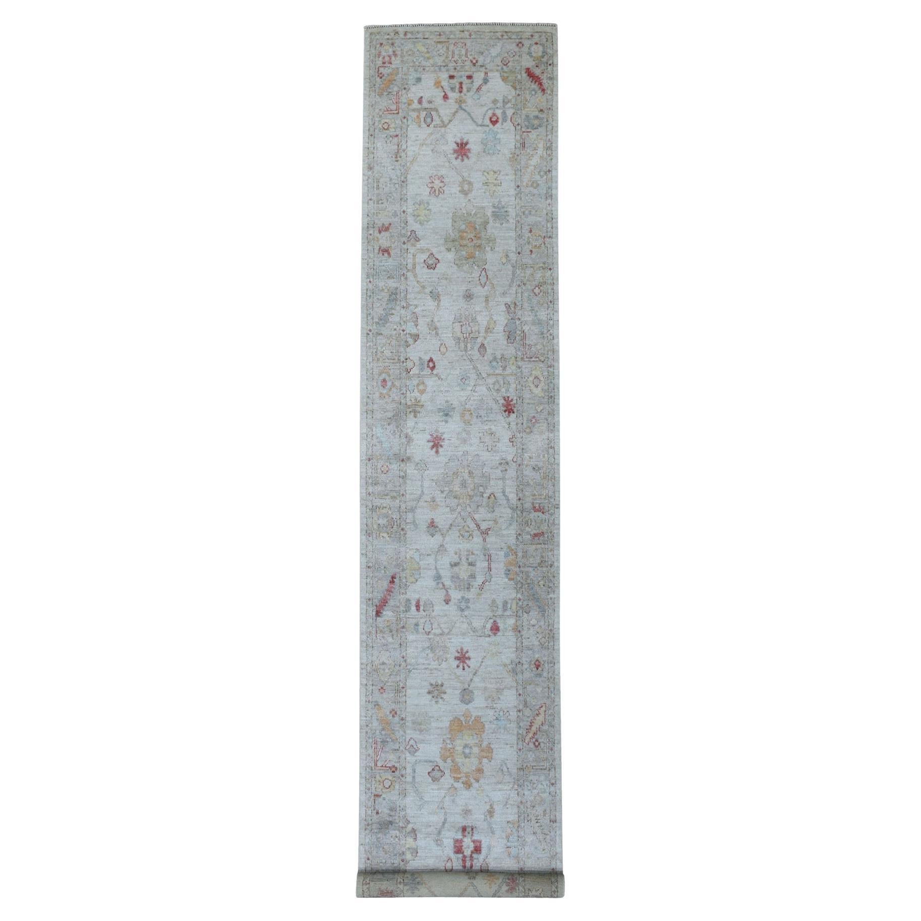 2'9"x16' Washed Out Gray Angora Oushak Pure Wool Hand Knotted Runner Rug