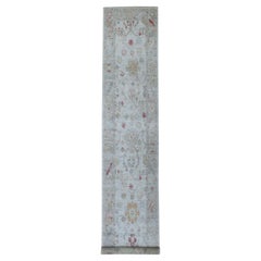 2'9"x16' Washed Out Gray Angora Oushak Pure Wool Hand Knotted Runner Rug