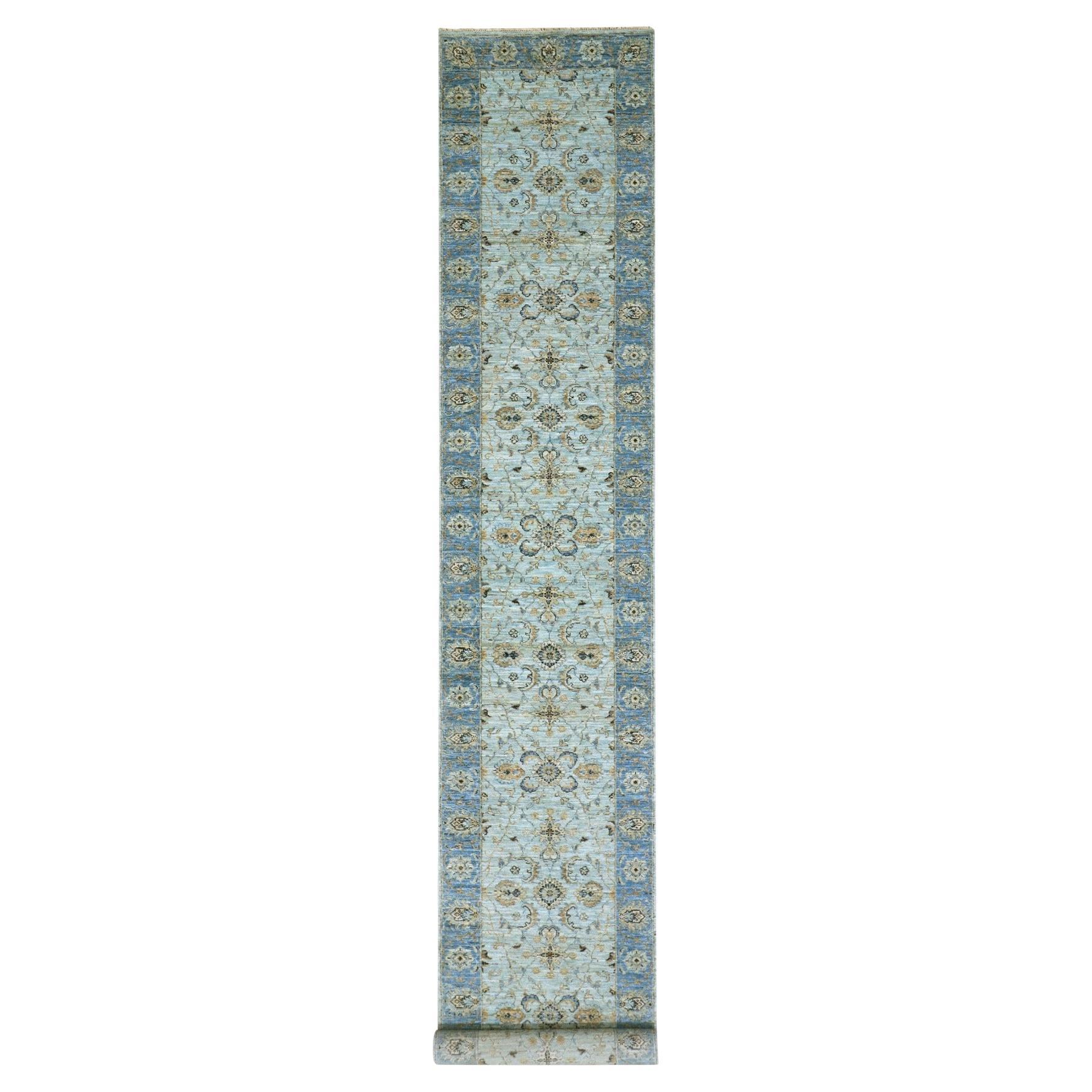 2'9"x16'1" Cruise Blue Shah Abbas Pattern XL Runner Hand Knotted Oriental Rug
