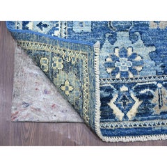2'9"x16'8" Blue Pure Wool Afghan Angora Oushak Hand Knotted Runner Oriental Rug