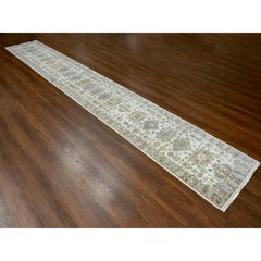 2'9"x17'10" Ivory Shiny Wool Hand Knotted Karajeh Design XL Runner Oriental Rug