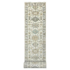 2'9 "x17'10" Ivoire Laine brillante Noué à la main Karajeh Design Rugne XL Tapis d'Orient
