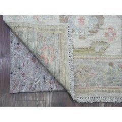 2'9 "x17'3" Auster Grau Hand geknotet Angora Oushak Leaf Design Wolle Läufer Teppich