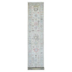 2'9 "x17'3" Auster Grau Hand geknotet Angora Oushak Leaf Design Wolle Läufer Teppich