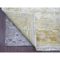 2'9"x17'4" Light Gray Angora Oushak Leaf Design Hand Knotted Wool Runner Rug
